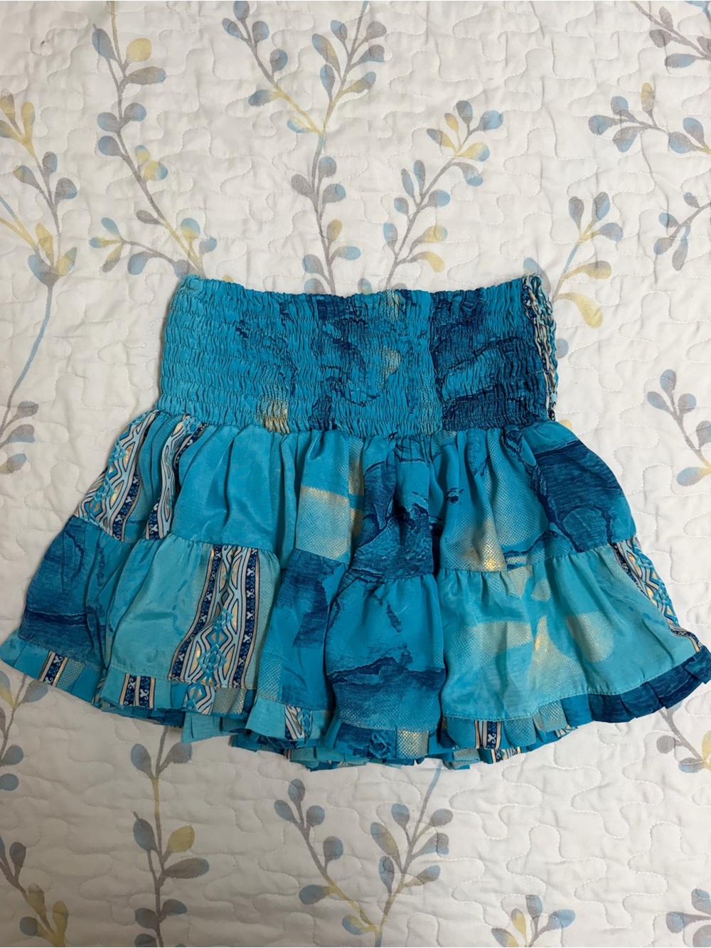 Smocked Tiered Turquoise Mini Skirt